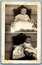 RPPC Postcard~ Two Views Baby Girl In Dress Sitting In A Chair picture