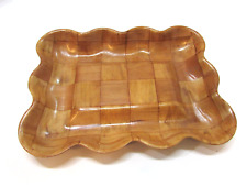 Vintage 1970's Pressed Woven Bamboo Wood Serving Tray w Scalloped Edge 2x10x13 picture