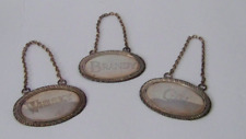 Lot of 3 Silver Plate Decanter Label on Chain Brandy Gin Whiskey picture
