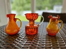 Vintage MCM set Of 3 Orange Mini Pitchers/vases picture