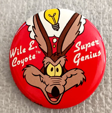 Vtg Wile E Coyote Super Genius WB Warner Brothers Button Pin New NOS 1990 picture