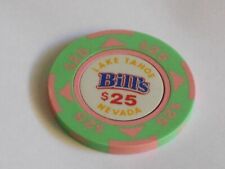 Bill's Casino Casino Chip Lake Tahoe Nevada 25.00 Chip Green Pink 1990's picture