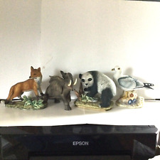 4 Lefton Hand Painted Animal Figurines ~Fox ~Elephant ~Panda Bear ~Seagull picture