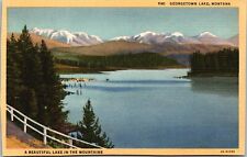 Montana Georgetown Lake Pintlers Flint Creek Range Teich Linen Postcard 1934 UNP picture
