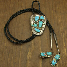 Vintage Effie C Zuni Sterling Silver and Turquoise Bolo Tie+ picture