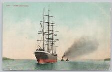 Sailing Ship Outward Bound Being Towed By Tugboats Vintage Postcard Unposted picture
