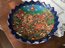 VTG MEXICAN COLORFUL FOLK ART HAND PAINTED FOOTED DISH.  11 3/4 “ ROUND picture