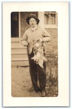 c1910's Pheasant Hunter Bird Hunting Gun Rifle Man RPPC Photo Unposted Postcard picture