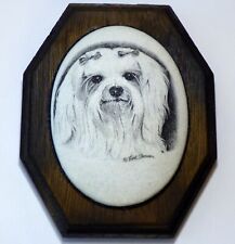 Vintage Earl Sherwan PEKINGESE GIRL DOG Portrait Ceramic Cabochon on Wood Frame picture