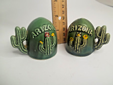 Vintage Cactus Salt and Pepper Shakers Arizona Souvenir Ceramic Green Glaze picture