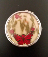 Antique Compact Monarch Butterfly Dried Flowers Under Glass Vantines ? 1920 RARE picture