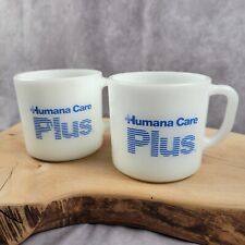 Humana Care Plus Vintage Milk Glass Mug Cup RARE Lot Of 2 Anchor Hocking USA picture