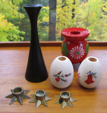 Sweden Denmark Lot 7 Vtg Candle Holders Wooden Metal Star Anne Beate Xmas MCM picture