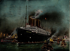 c1904 Harbor Scene New York SS Kaiser Wilhelm II Passenger Ship ANTIQUE Postcard picture