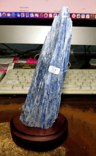 GORGEOUS TALL SPECIMEN OF BLUE KYANITE IN A WOOD STAND picture