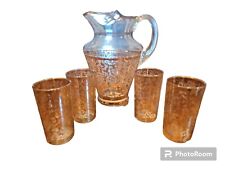 Fabulous Mid-Century Modern MCM Pitcher Gold Design With 4 Glasses. picture