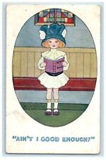 1913 Little Girl Reading Book I Ain't Good Enough Posted Antique Postcard picture