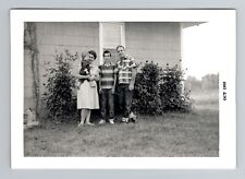 Vintage 1960s Family Portrait in Front of House 4.5x3.25 Black White Photo picture
