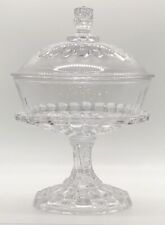 Antique Bryce Higbee Ethol Cut Log Cat Eye & Block Pattern Glass Footed Compote picture