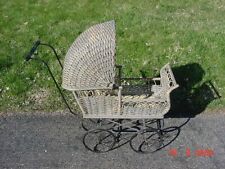 RARE ANTIQUE VICTORIAN ORNATE WICKER & WOOD BABY DOLL BUGGY picture