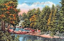 L'Anse MI Michigan Falls River Deer Hunting Buck Stag Bull Hart Vtg Postcard A33 picture
