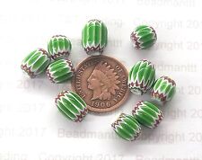 Vintage Authentic GREEN Venetian Chevron Trade Beads African   8x11mm  8 Beads picture