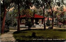Cheyenne Wyoming~City Park~Rest Shelter House~Victorian Couple Inside~1912 PC picture