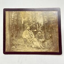 Hunters in woods with dead deer guns smoking pipes amazing cabinet card c1890s picture