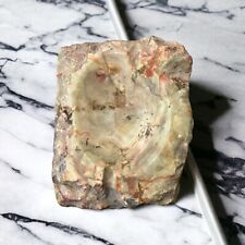 VINTAGE EARTHTONE GREENS/BROWNS SLAB MARBLE STONE 4 SIDED ABSTRACT ART ASHTRAY picture