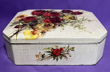 Vintage Huntley & Palmers Biscuits Tin Box Hinged Lid Rose Fabric Design picture