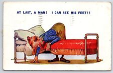 1941 Woman Making Bed At Last, A Man I Can See His Feet Comic Posted Postcard picture