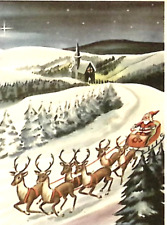 c1910 NETHERLANDS Christmas Postcard Reindeer Pull Santa's Sled Downhill Night picture