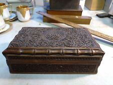 Heavily Carved Trinket Box 1940s Fitted Interior Floral Pattern Measurements In  picture