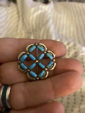 NATIVE AMERICAN ZUNI INDIAN MK STERLING SILVER TURQUOISE STONE PIN PENDANT picture