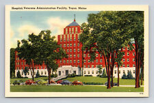 Linen Postcard Togus ME Maine Veterans Hospital Administration Facility Cars picture