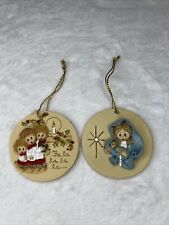 2 Vintage Laberge Christmas Tree Ornament  LaBerge Hand Painted Clay Mary Jesus picture