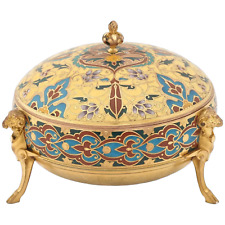 Antique French Napoleon III Champleve Enamel and Bronze Jewelry Box Barbedienne picture