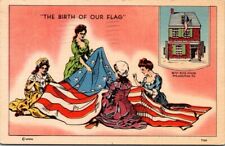 Philadelphia PA Penn Betsy Ross Home Vintage The Birth of our Flag Postcard picture