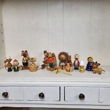 Antique Russian Wooden Figurines Lot Of 12 Soviet Union Era Vintage Toys picture
