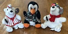 Set Of 3 Coca Cola Bean Bag Plush 1998 2 Bears 1 Penguin 5.5” New Old Stock Tags picture