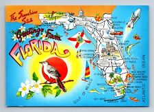 Greetings From Florida Map Cities Tourist Sites Continental Postcard picture