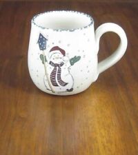 Hand Thrown Christmas Snowman Coffee Cup/Mug Birdhouse Mittens Scarf Frosty Coal picture