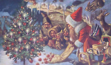 RARE Santa Claus Gnomes Deer Arthur Thiele Vintage Christmas Postcard Germany picture