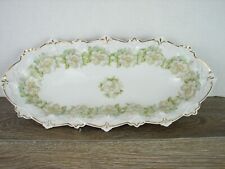 Antique Victorian MZ Austria Oval Long Dish Porcelain White Roses picture