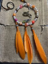 1 Pc ORAANEGE FEATHERED pearl dream catcher. SNAKE CHARM picture