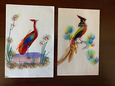 Lot of 2  Vintage Bird Paintings - Real Feathers - LOT OF 2 picture