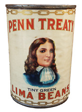 Antique Vtg QUAKER Phila PA Lima Beans CANNED GOOD William Penn Treaty LABEL #2 picture