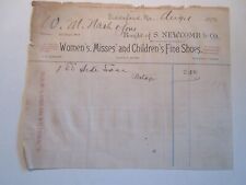 1892 S. Newcomb & Company Invoice Women's Shoes Biddeford, Maine picture