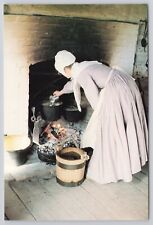 Woman Prepares Noon Meal Open Hearth at Lincoln Cabin Lerna IL Illinois Postcard picture