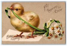 c1910s Easter Greetings Chick Pulling Daisy Flowers Clapsaddle Embossed Postcard picture